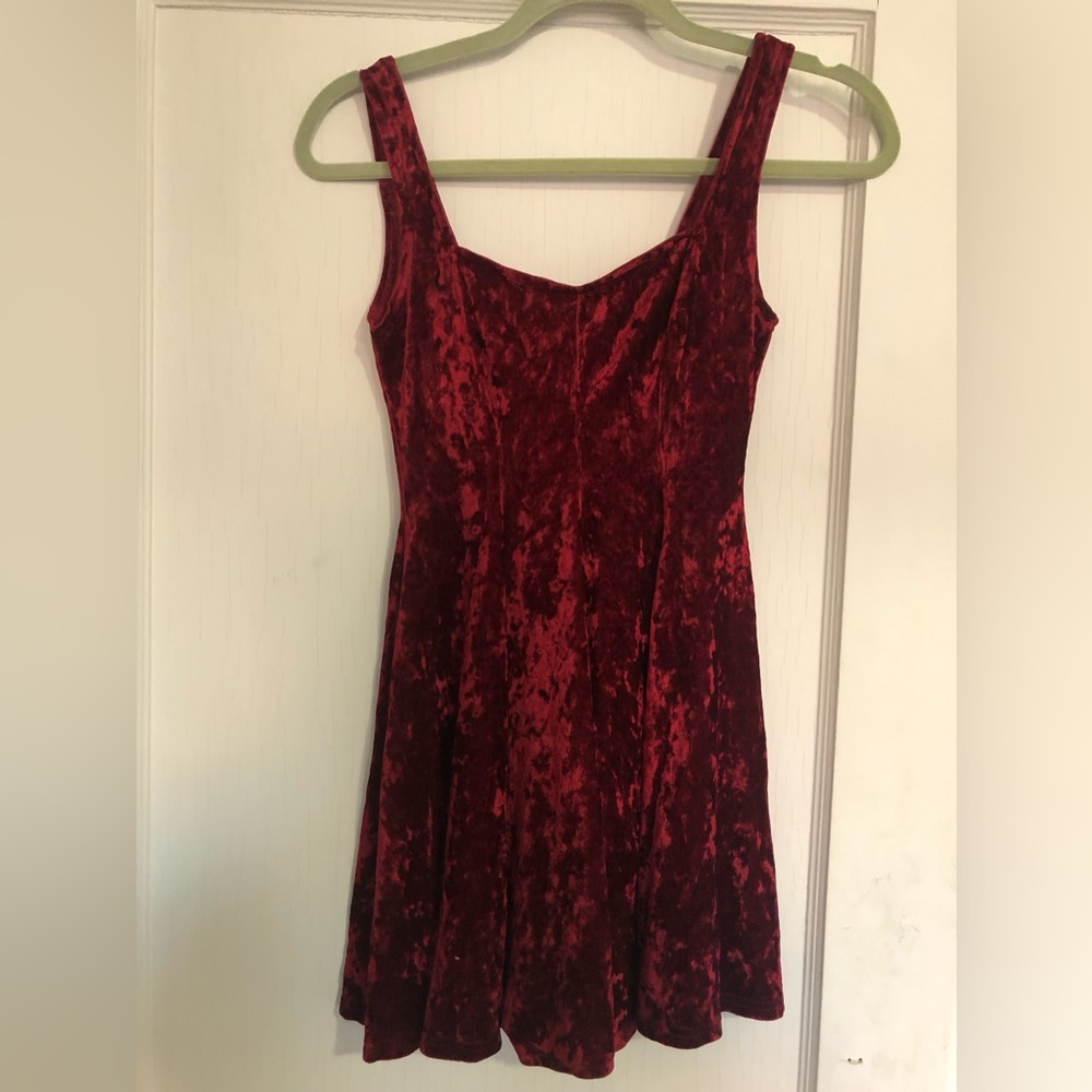 Red crushed velvet mini dress, small